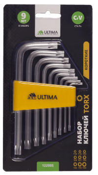 Набор ключей TORX Ultima, 9 шт в наборе, CrV, T10-T50, короткие