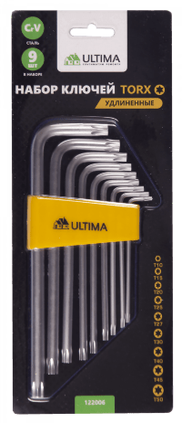 Набор ключей TORX Ultima, 9 шт в наборе, CrV, T10-T50, удлиненные