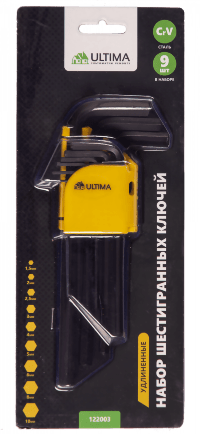 Набор шестигр. ключей Ultima,удлин, 9 шт в наб,1,5-10 мм,сталь CrV