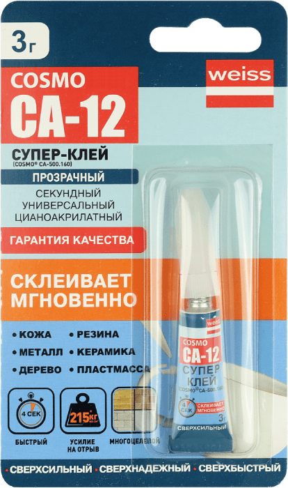СУПЕР КЛЕЙ COSMO CA-12, Клей секундный, тюбик 3 гр