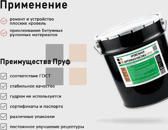 Битумная кровельная мастика Пруф, ведро 16 кг 