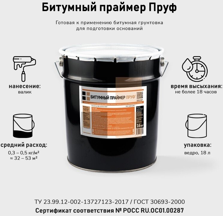 Битумный праймер Пруф, ведро 16 кг купить в Нижнем Новгороде в интернет ...