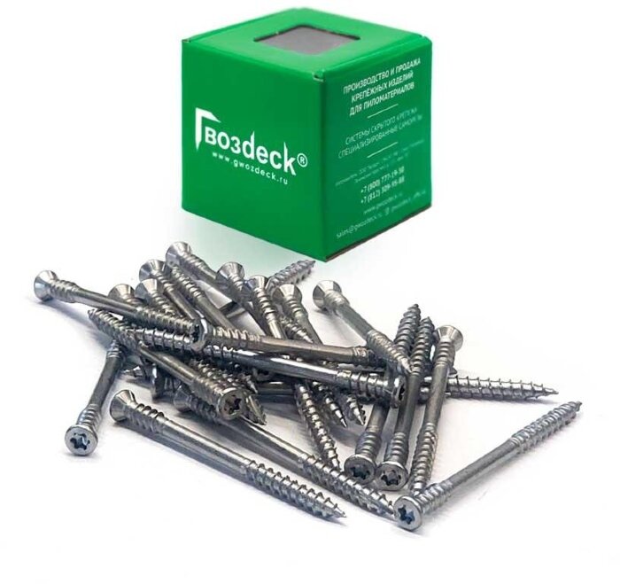 Саморез Gwozdeck Для террасной доски потайной 5,3*80 Нерж. Сталь А2 Torx20 